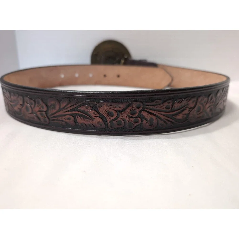 Cache BELT BROWN GENUINE LEATHER STUDDED MEDALLION BUCKLE WOMEN'S SZ SMALL 28-30